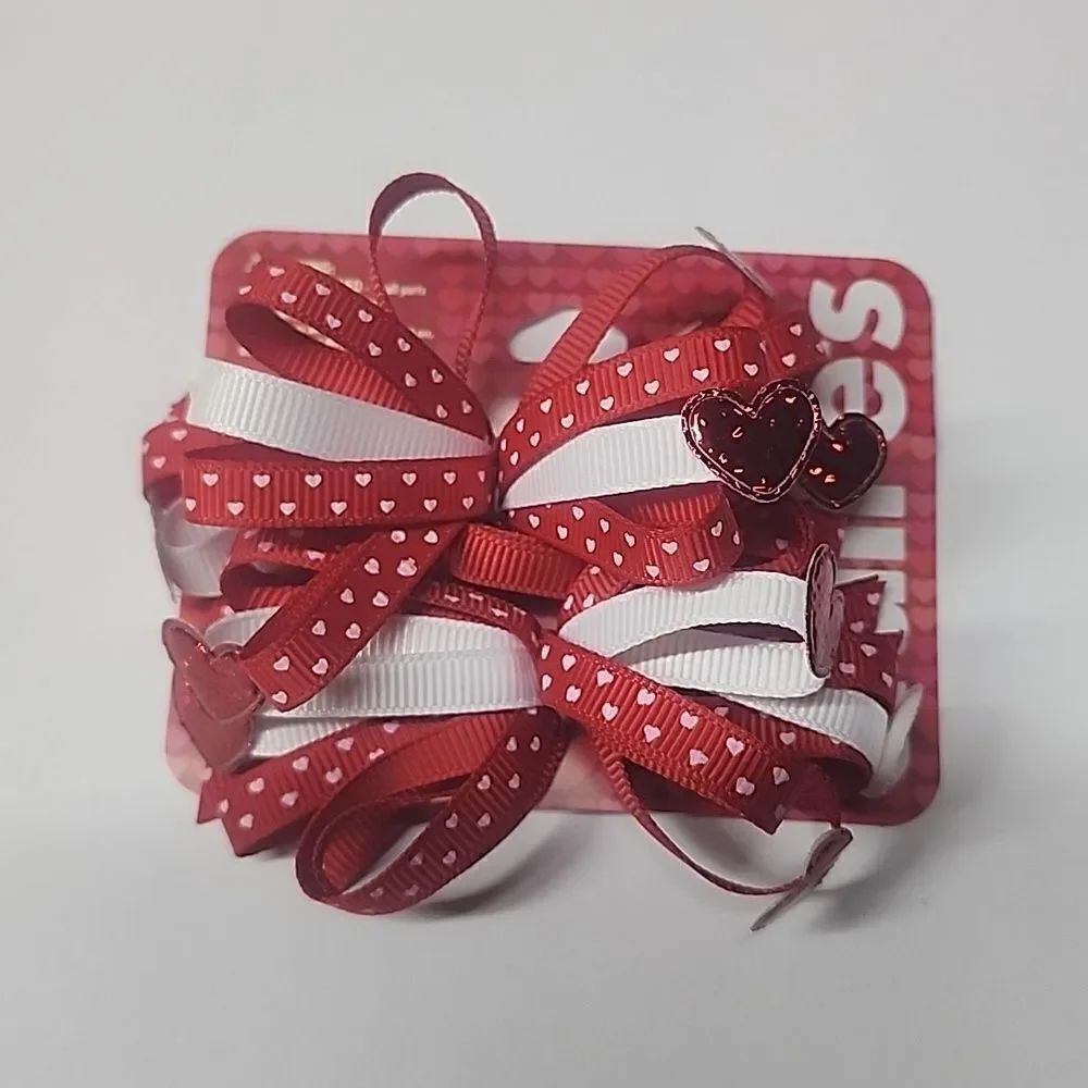 Claires Bows with Hearts Ribbon Bows Girls Hair Accessory New